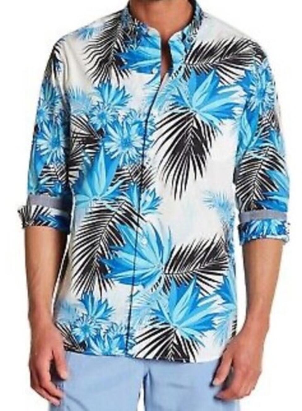 Tommy Bahama Kosta Coast Men's L Blue White Floral Cotton Silk Button Down Shirt